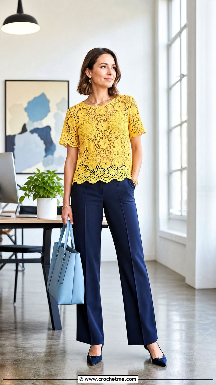 Lace Crochet Blouse With Tailored Trousers - 35 boho crochet clothes and outfit ideas