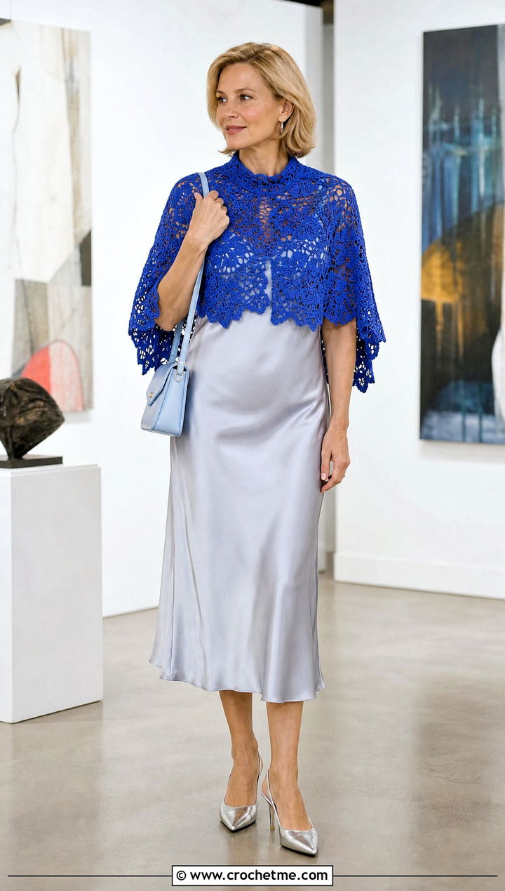 Lace Crochet Capelet Shawl With Slip Dress - 30 crochet caplet shawl outfit ideas