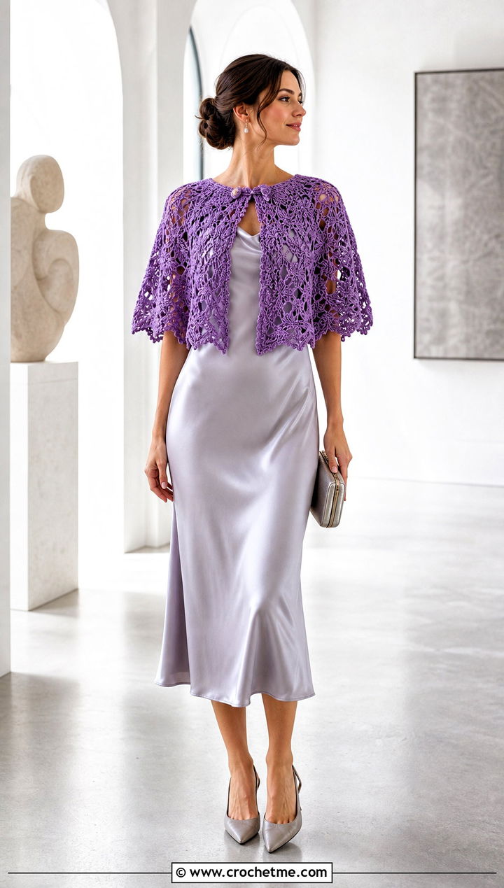 Lace Crochet Capelet With Satin Midi Dress - 15 diy crochet cape outfit ideas