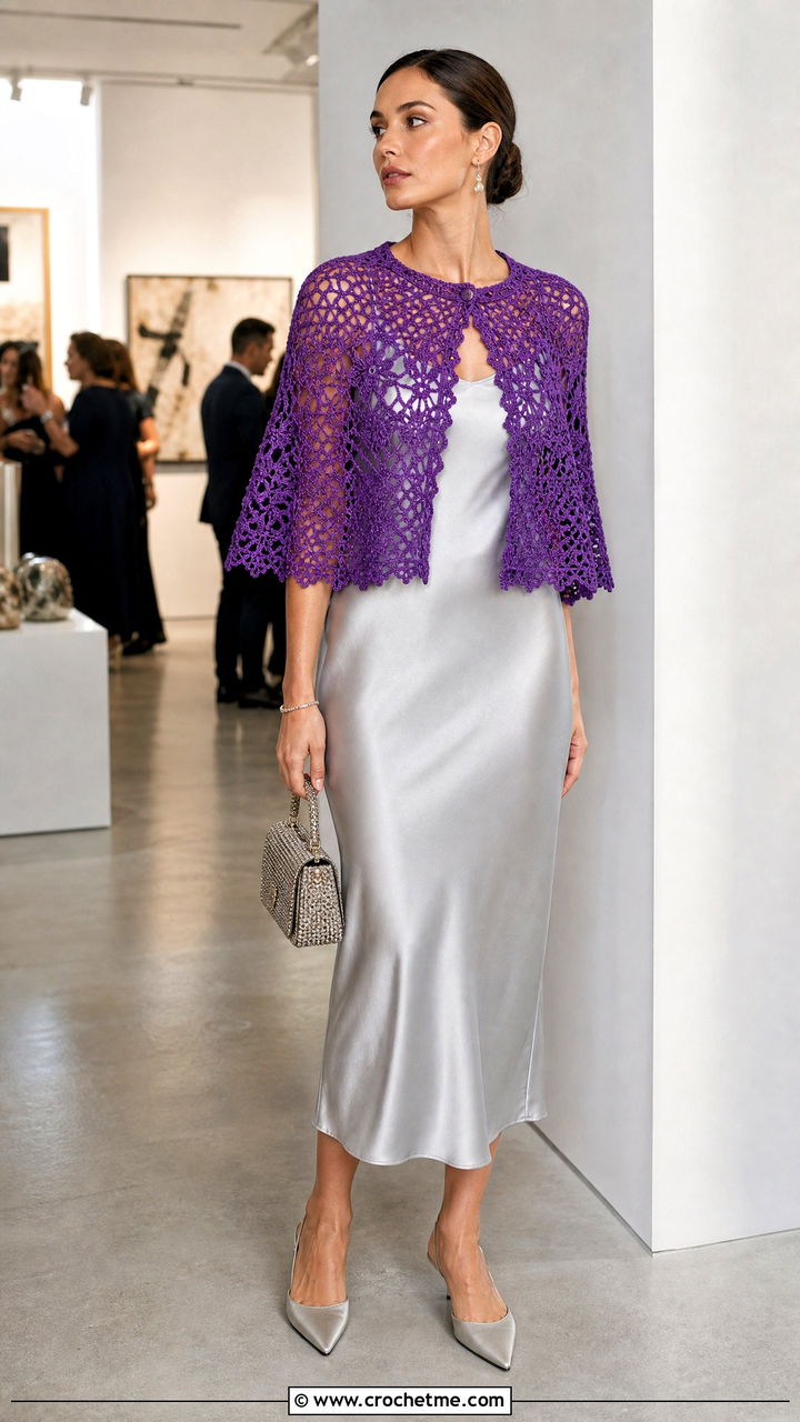 Lace Crochet Capelet With Satin Slip Dress - 35 crochet capelet outfit ideas