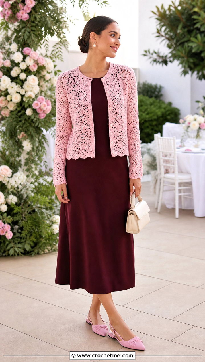Lace Crochet Cardigan With A Midi Dress - 15 Women Crochet Cardigan outfit ideas