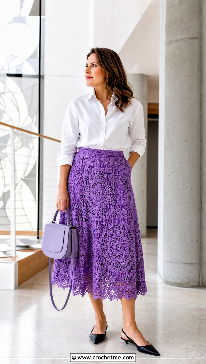 Lace Crochet Circle Skirt With Button Down Shirt - 25 crochet circle skirt outfit ideas