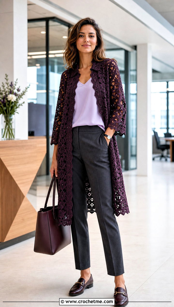 Lace Crochet Coat With Tailored Workwear - 25 crochet coat ideas