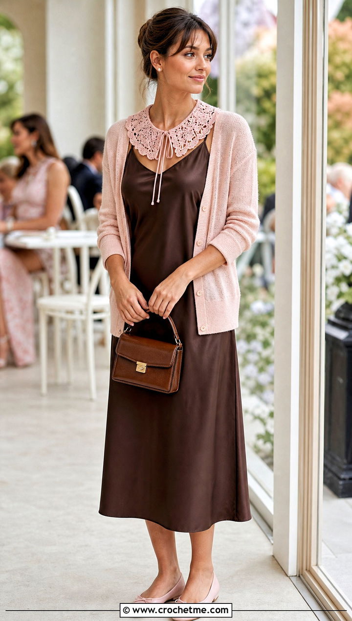 Lace Crochet Collar With Slip Dress - 15 beginner crochet collar outfit ideas