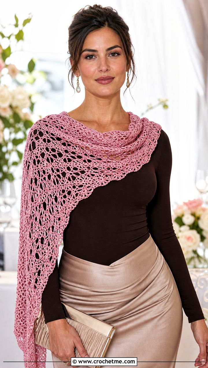 Lace Crochet Cowl Shawl With Satin Midi Skirt - 20 crochet cowl shawl outfit ideas