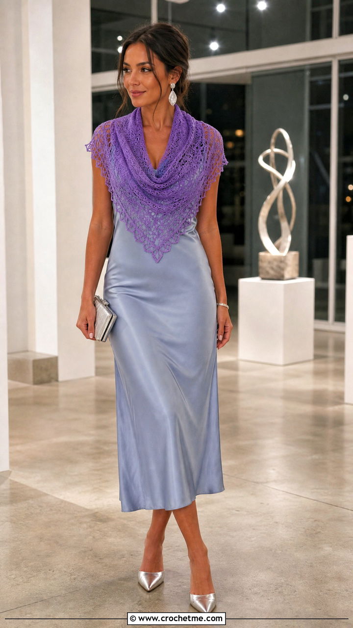 Lace Crochet Cowl With Satin Slip Dress - 35 crochet cowls outfit ideas