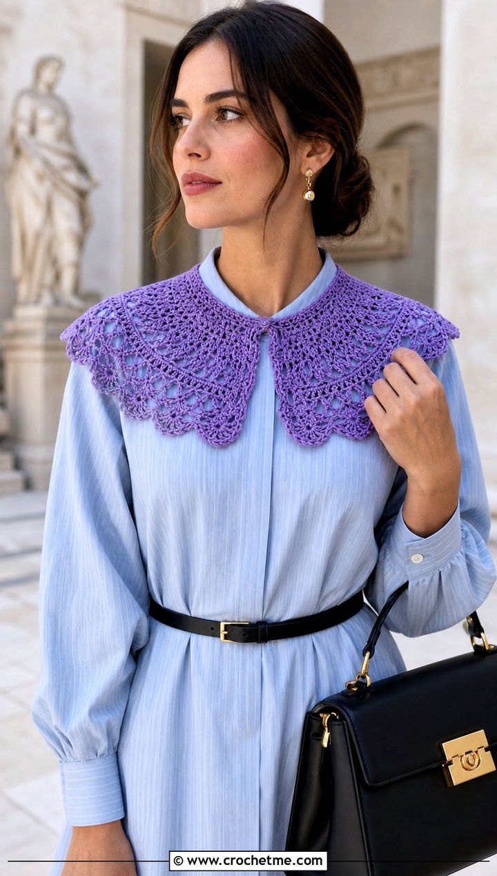 Lace Crochet Doll Collar With Shirt Dress And Ballet Flats - 25 Crochet Doll Collar outfit ideas