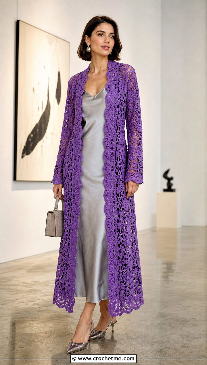 Lace Crochet Duster Coat With Satin Slip Dress - 15 crochet coat size m outfit ideas