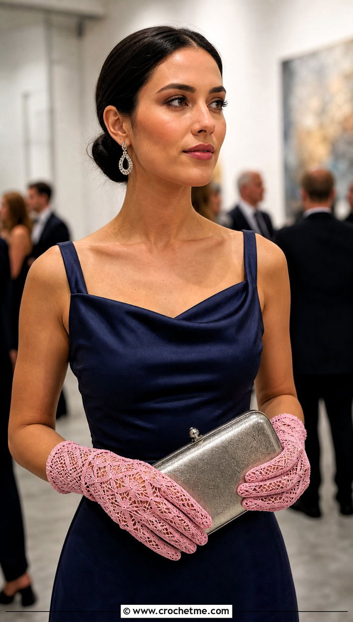 Lace Crochet Gloves With Satin Dress - 25 crocheted gloves outfit ideas