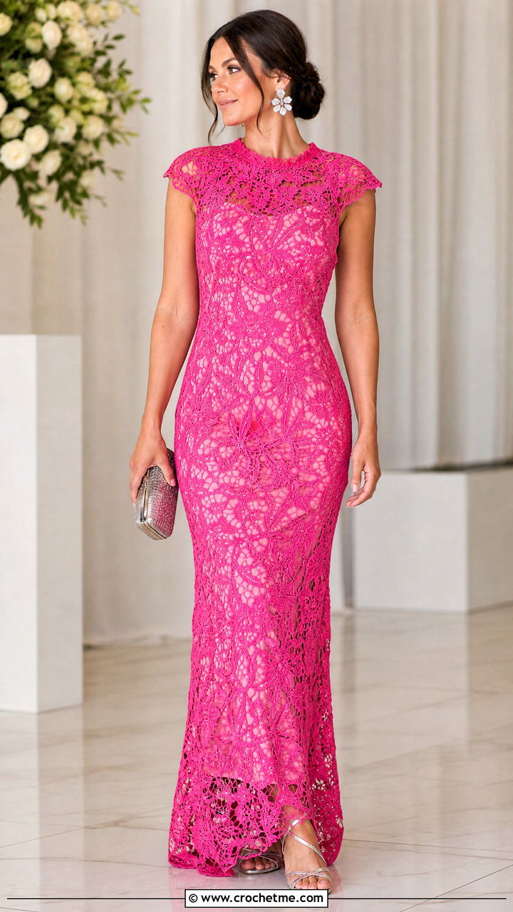 Lace Crochet Gown With Satin Slip - 35 crochet gown outfit ideas