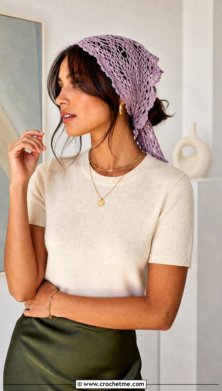 Lace Crochet Hair Bandana With Satin Skirt - 15 crochet head wraps outfit ideas