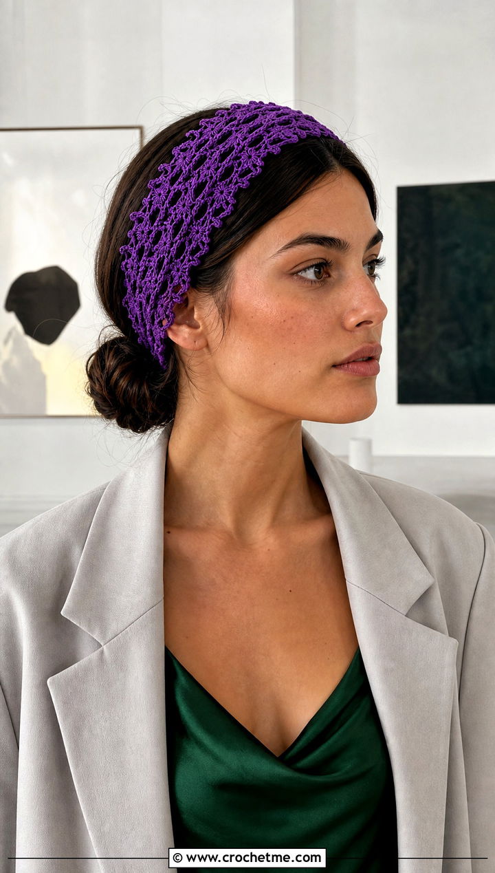 Lace Crochet Headband With Satin Slip Dress - 30 crochet headband for women outfit ideas