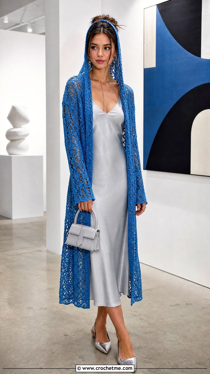 Lace Crochet Hooded Cardigan With Slip Dress - 35 crochet hooded cardigan outfit ideas