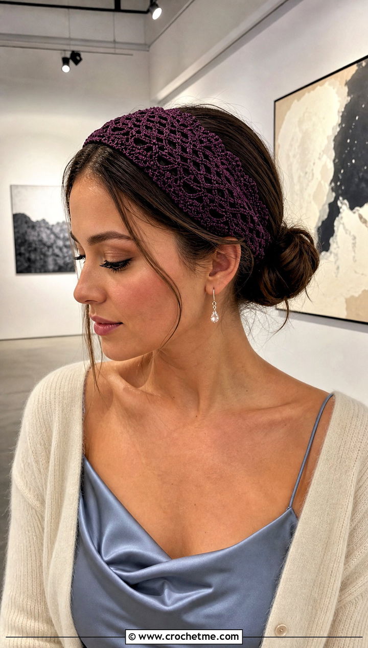 Lace Crochet Makeup Headband With Satin Slip Dress And Cardigan - 25 Crochet Makeup Headband outfit ideas
