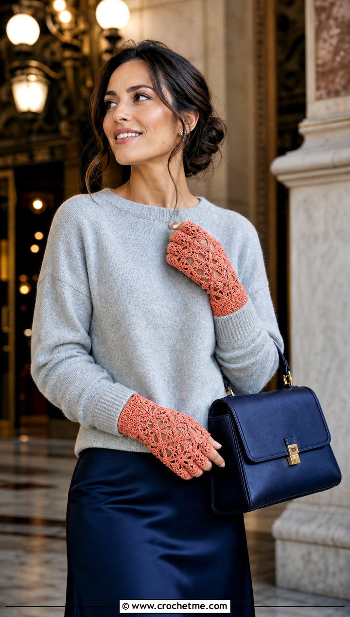 Lace Crochet Mittens With Satin Skirt - 25 women crochet mittens outfit ideas