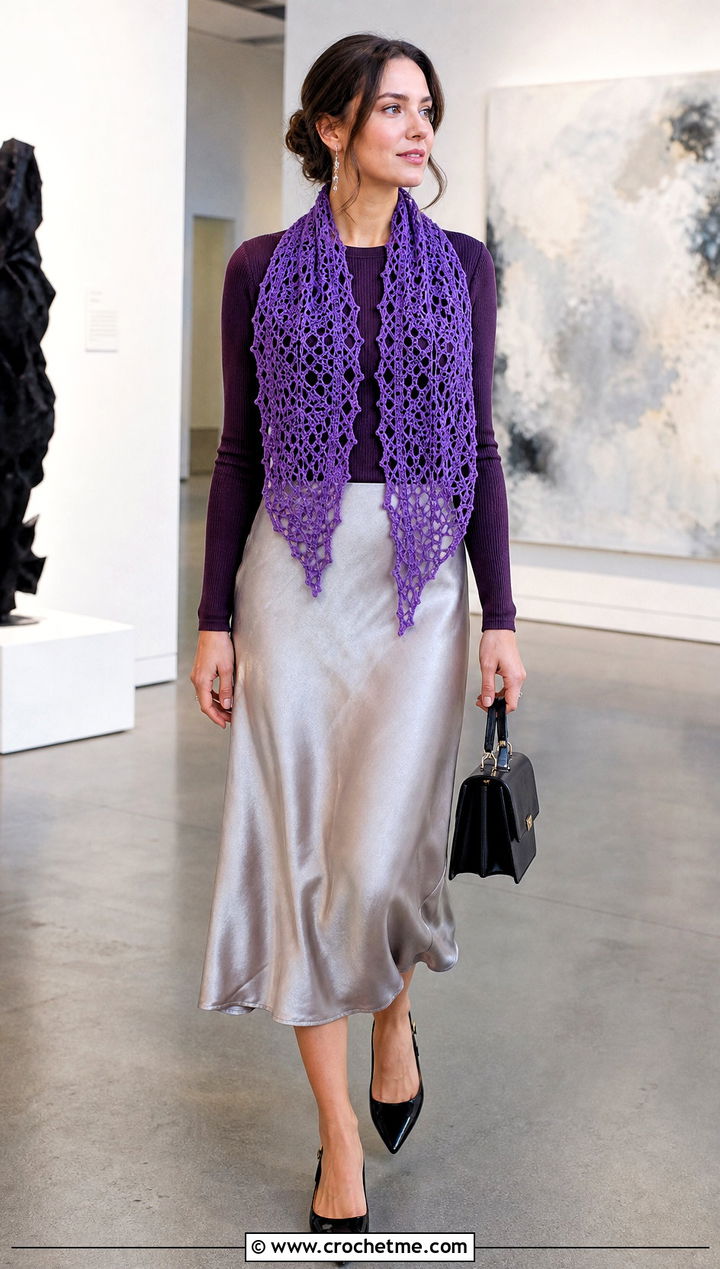 Lace Crochet Neck Scarf With Satin Skirt - 35 crochet neck scarf outfit ideas