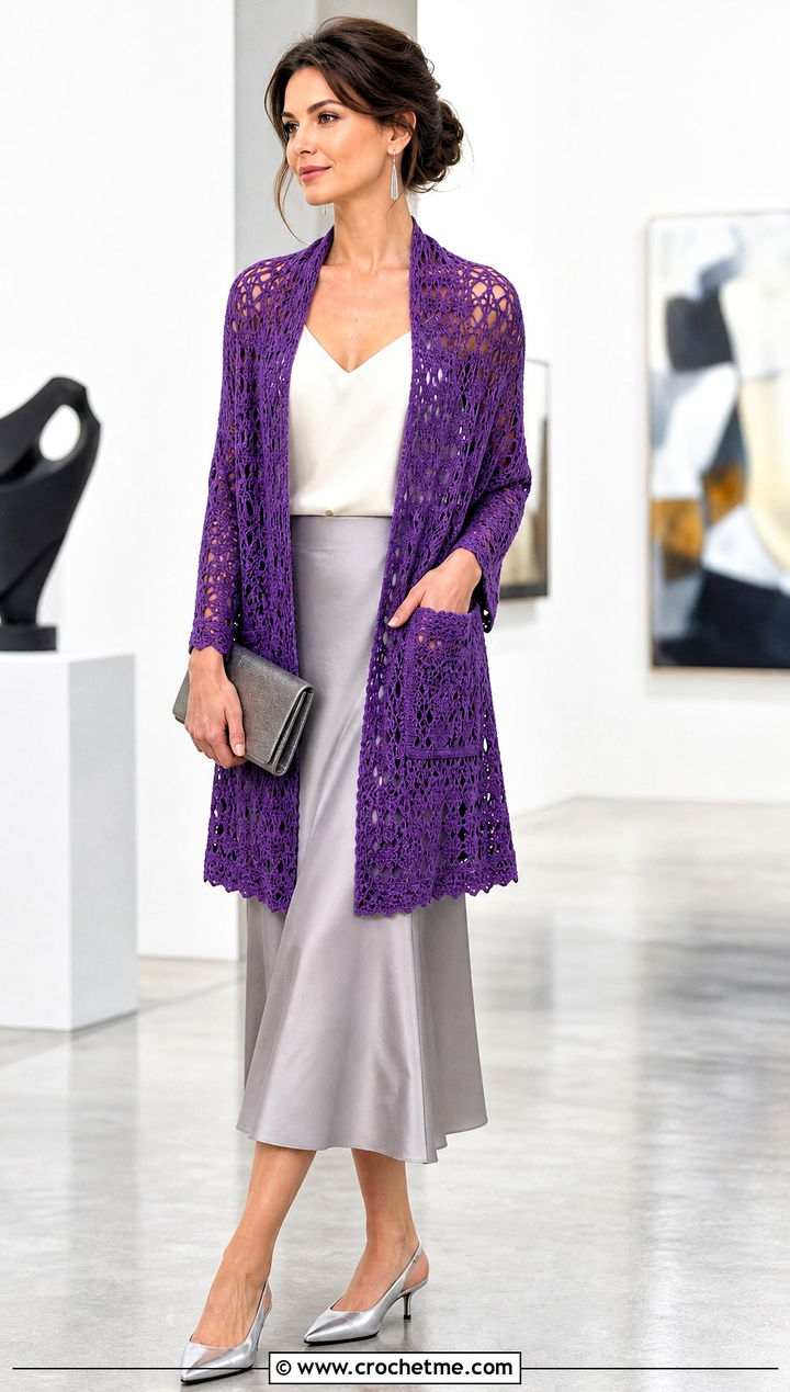 Lace Crochet Pocket Wrap With Satin Skirt - 15 Crochet Shawls And Wraps With Pockets outfit ideas