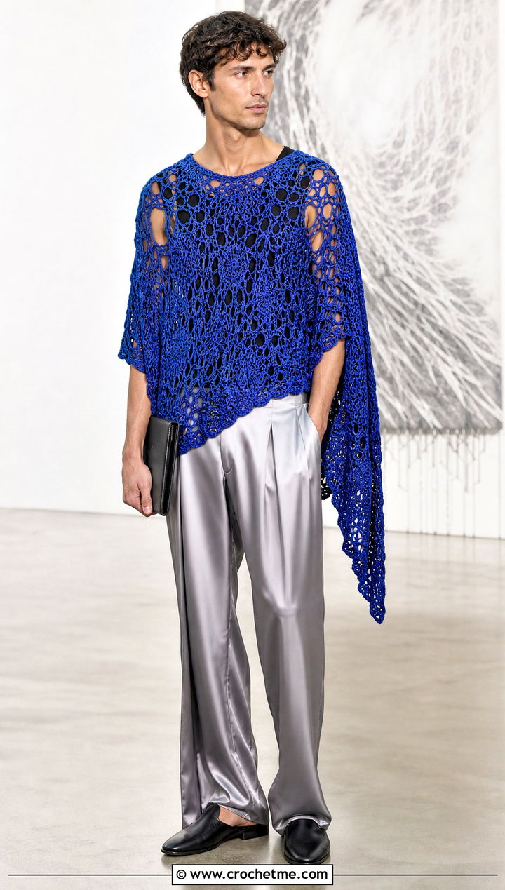 Lace Crochet Poncho With Satin Pants - 25 mens crochet poncho outfit ideas