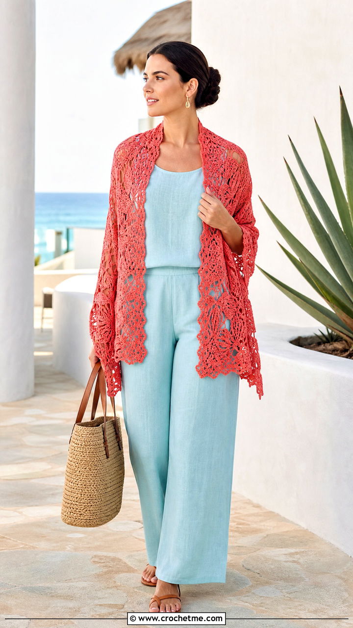 Lace Crochet Prayer Shawl With Linen Set And Sandals - 35 easy crochet prayer shawls outfit ideas