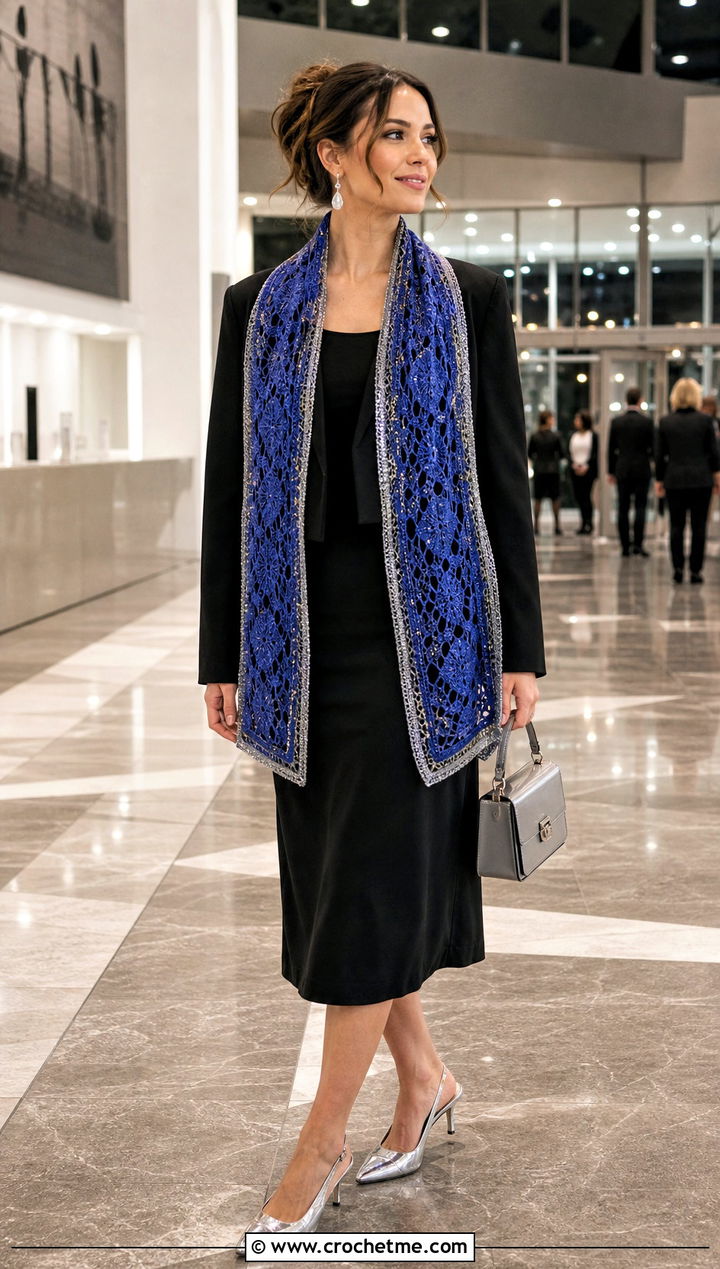 Lace Crochet Ravenclaw Scarf With Black Midi Dress - 35 crochet ravenclaw scarf outfit ideas