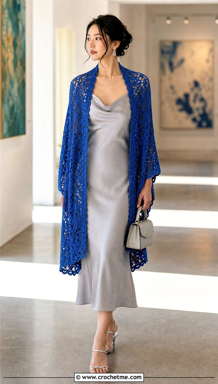 Lace Crochet Rectangle Shawl With Slip Dress - 35 Crochet Rectangle Shawl outfit ideas