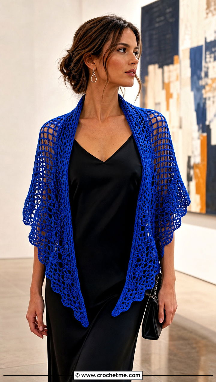 Lace Crochet Rectangular Shawl With Black Slip Dress - 30 crochet rectangular shawl outfit ideas