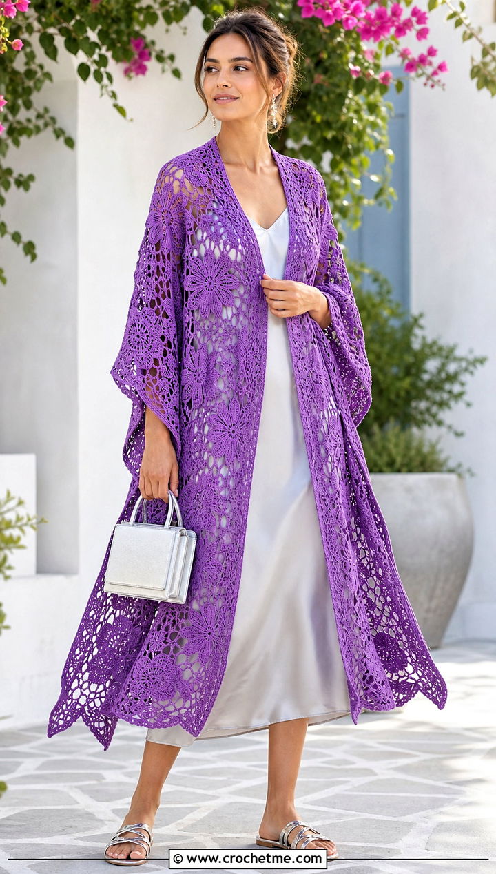 Lace Crochet Ruana With Slip Dress And Sandals - 15 easy crochet ruana outfit ideas
