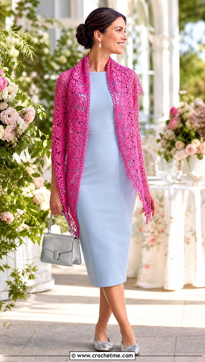 Lace Crochet Scarf With Midi Dress And Ballet Flats - 35 easy crochet scarf for beginners outfit ideas