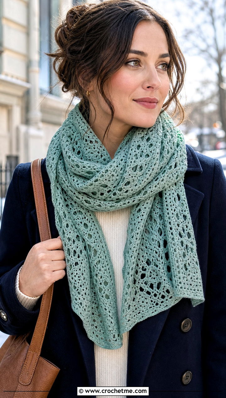 Lace Crochet Scarf With Peacoat And Jeans - 35 old money crochet outfits ideas