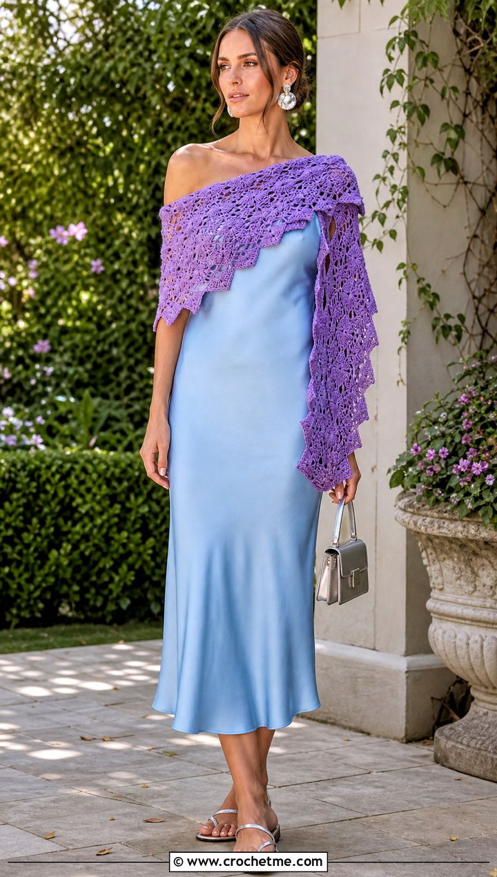 Lace Crochet Scarf With Slip Dress And Sandals - 35 summer crochet scarf outfit ideas