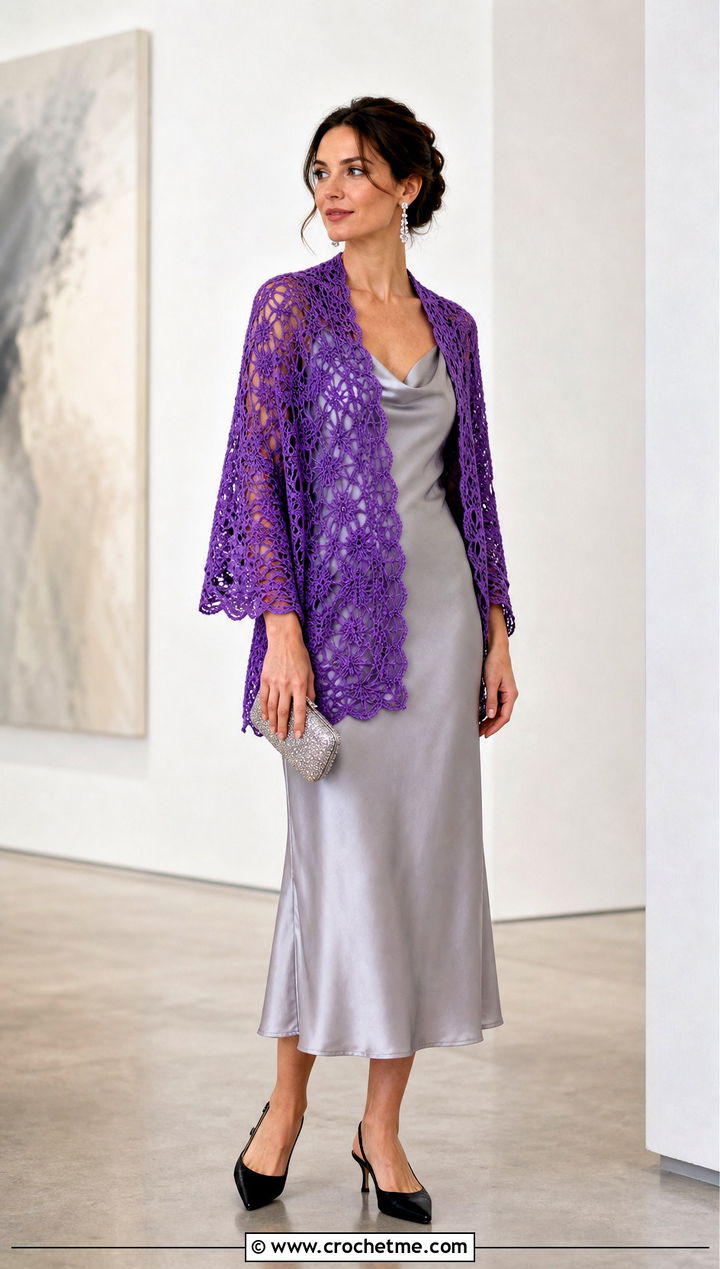 Lace Crochet Shawl With Satin Slip Dress - 15 Crochet Shawls And Ponchos outfit ideas