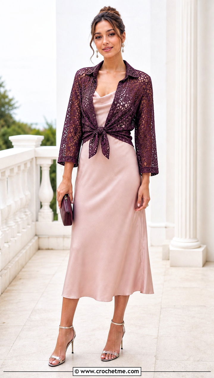 Lace Crochet Shirt With A Slip Dress - 35 crochet shirt for women outfit ideas