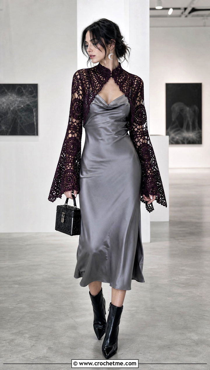 Lace Crochet Shrug With Satin Slip Dress - 30 anime inspired crochet clothes and outfit ideas