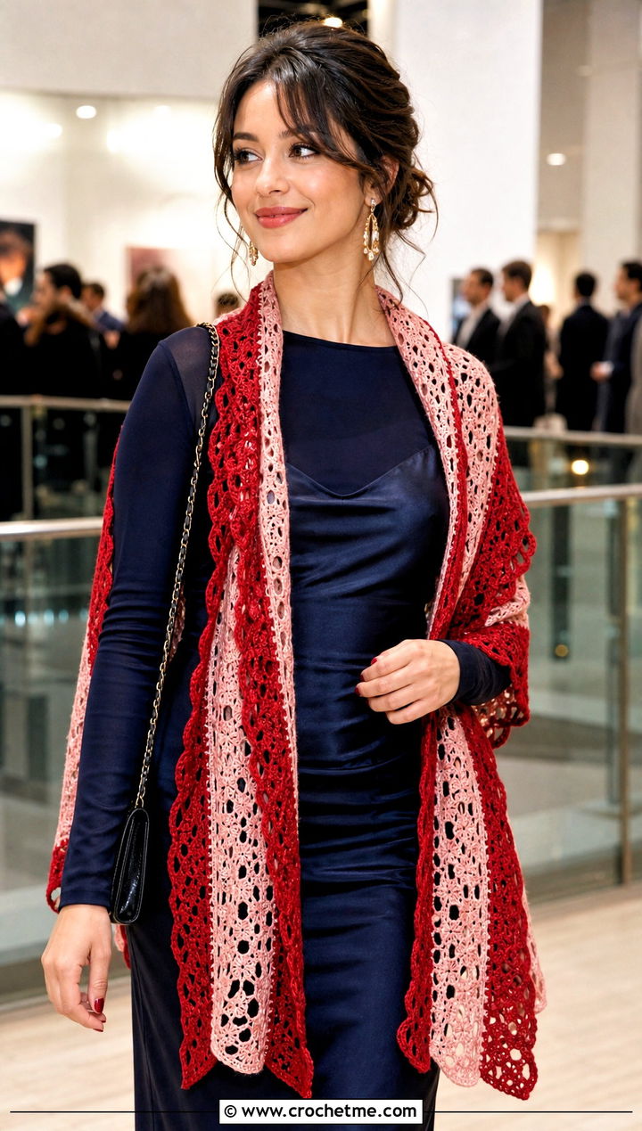 Lace Crochet Striped Scarf With Slip Dress - 25 crochet striped scarf outfit ideas
