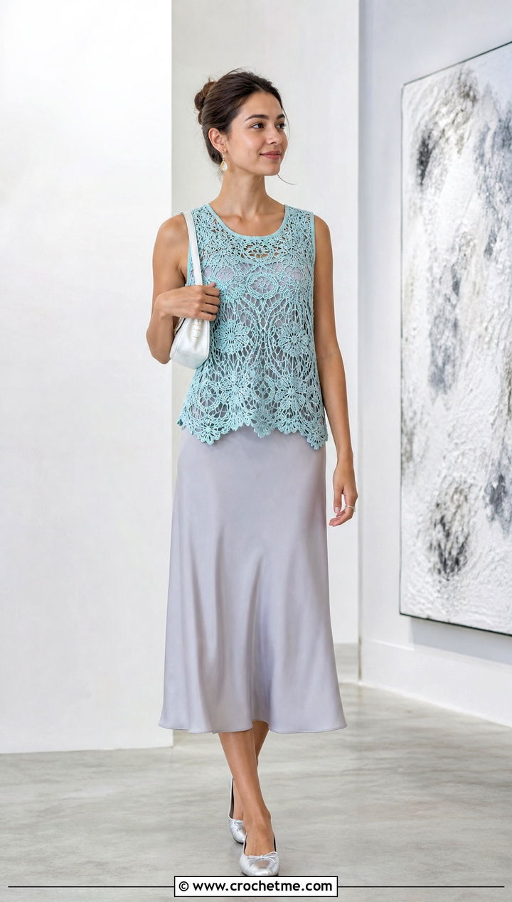 Lace Crochet Tank Top Over A Slip Dress - 25 crochet tank tops for women outfit ideas
