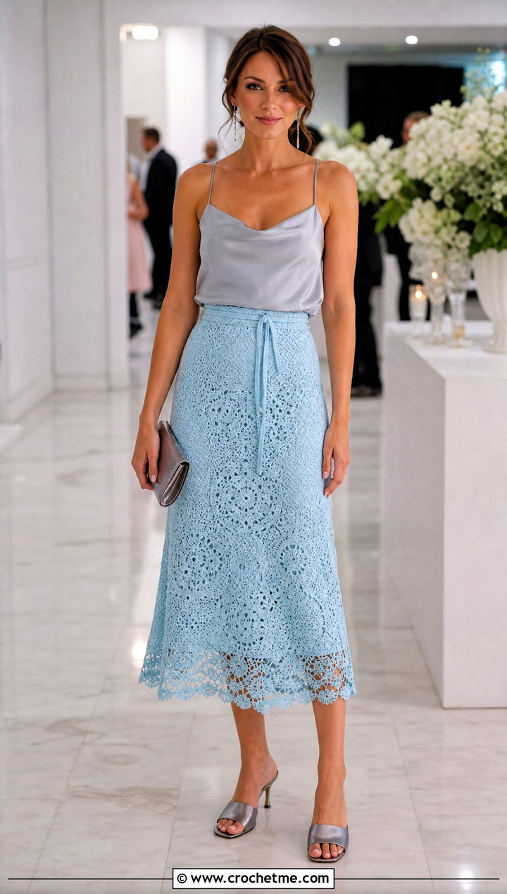 Lace Crochet Tie Skirt With Satin Camisole - 30 crochet tie skirt outfit ideas