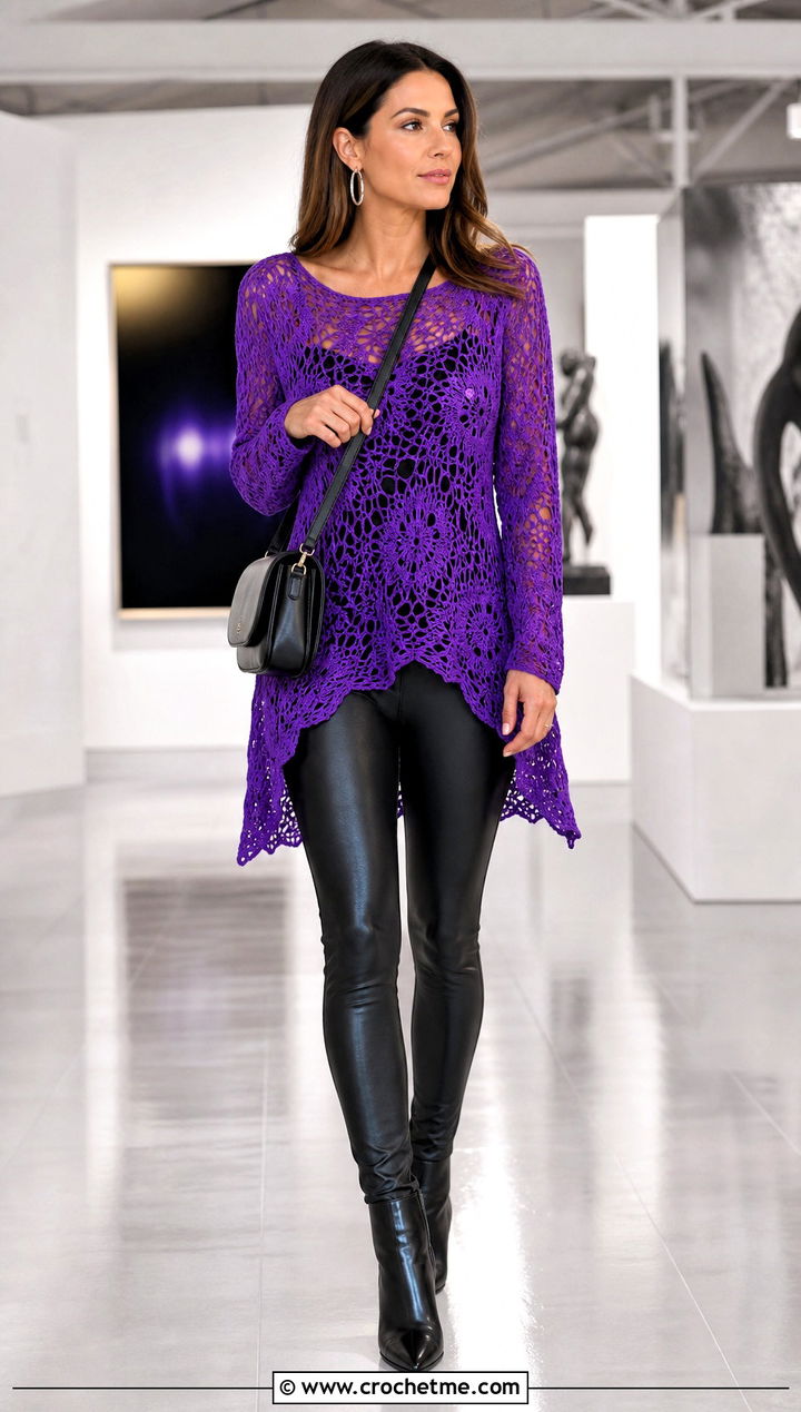Lace Crochet Tunic With Leather Leggings - 15 crochet tunic ideas