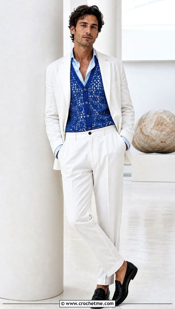 Lace Crochet Vest With Tonal Shirt And Suit - 30 mens crochet vest outfit ideas