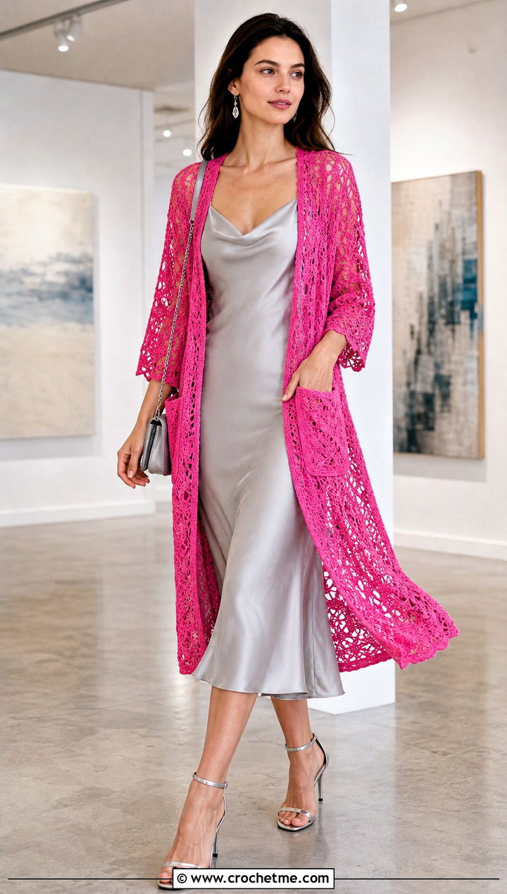 Lace Crochet Wrap With Pockets And Slip Dress - 35 crochet wrap with pockets outfit ideas