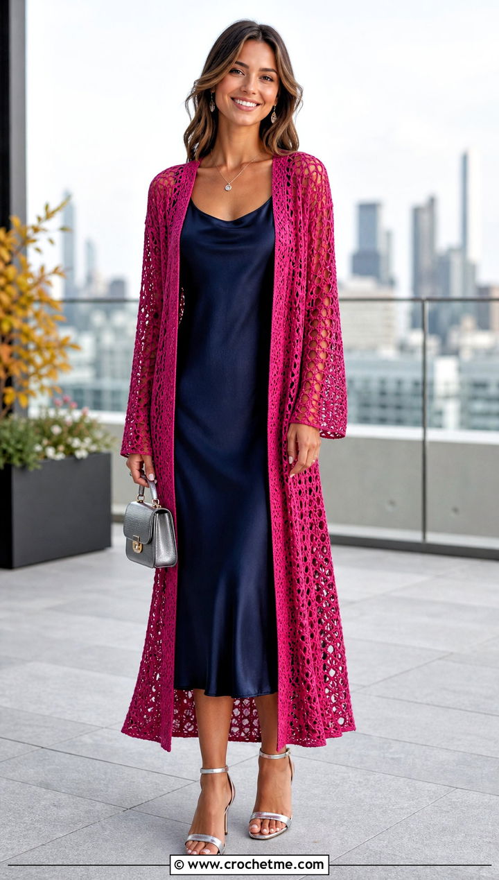 Lace Duster Sport Weight Crochet Cardigan With Slip Dress - 15 Sport Weight Crochet Cardigan outfit ideas