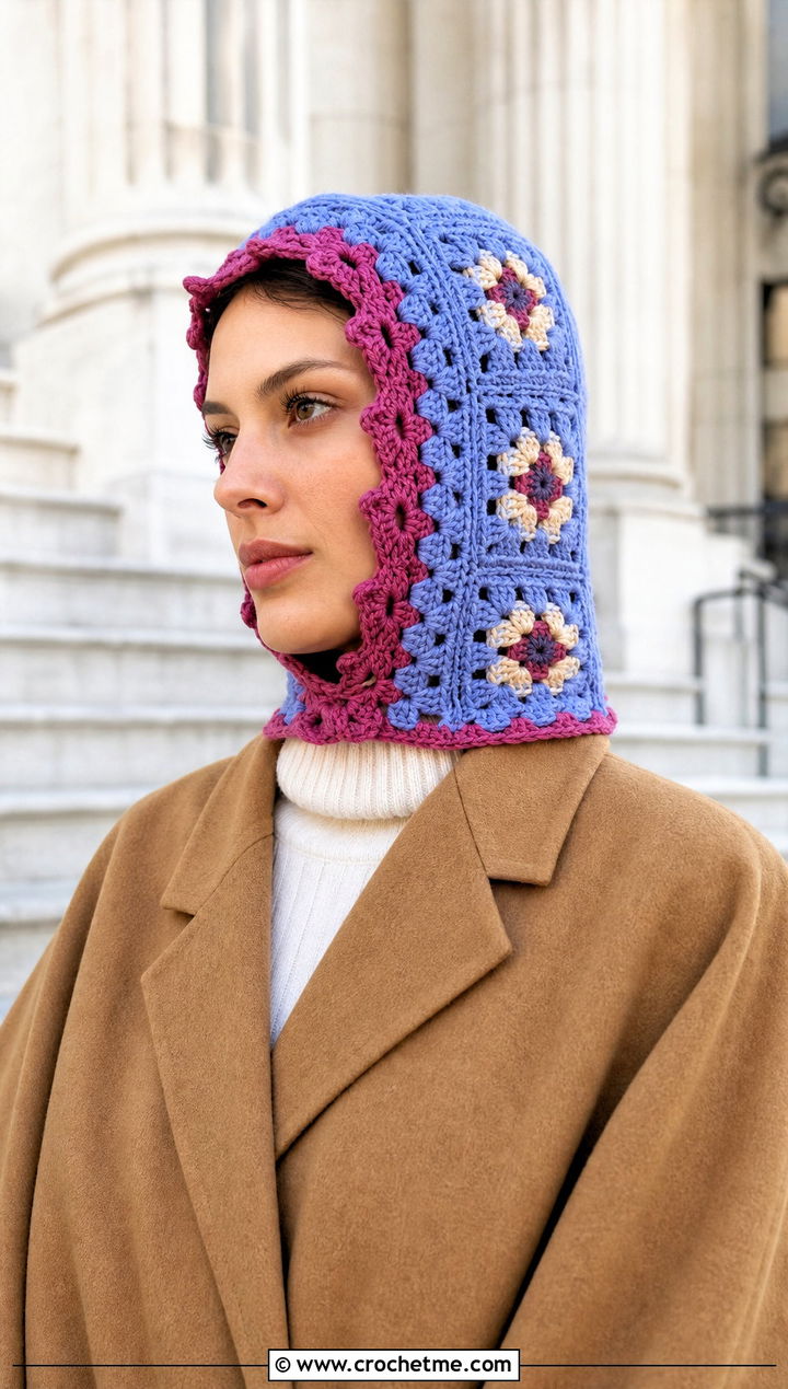Lace Edge Granny Square Balaclava With Cape Coat - 30 crochet granny square balaclava outfit ideas