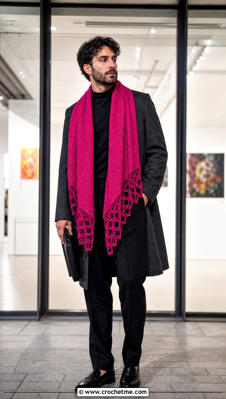 Lace Edge Prayer Shawl With Monochrome Evening Outfit - 20 Mens Crochet Prayer Shawl outfit ideas