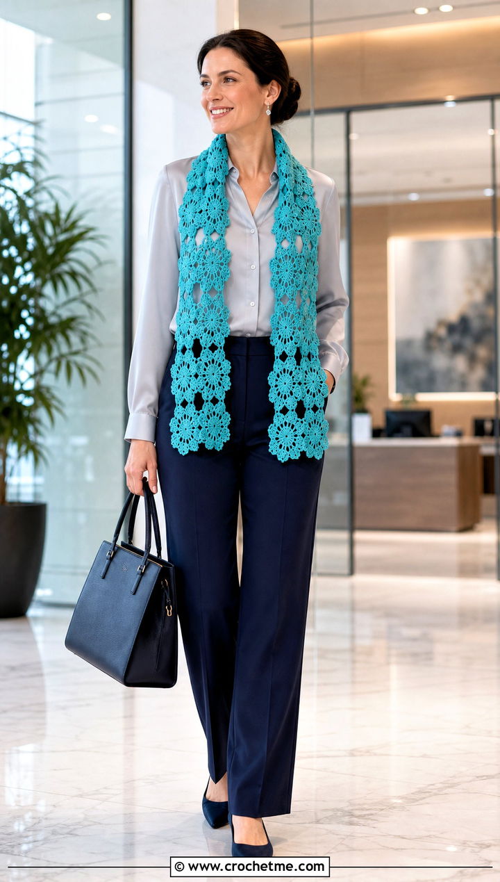 Lace Granny Scarf With Satin Blouse - 35 granny crochet scarf outfit ideas