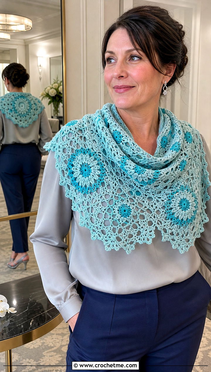 Lace Granny Square Cowl With Satin Blouse - 25 Granny Square Cowl outfit ideas