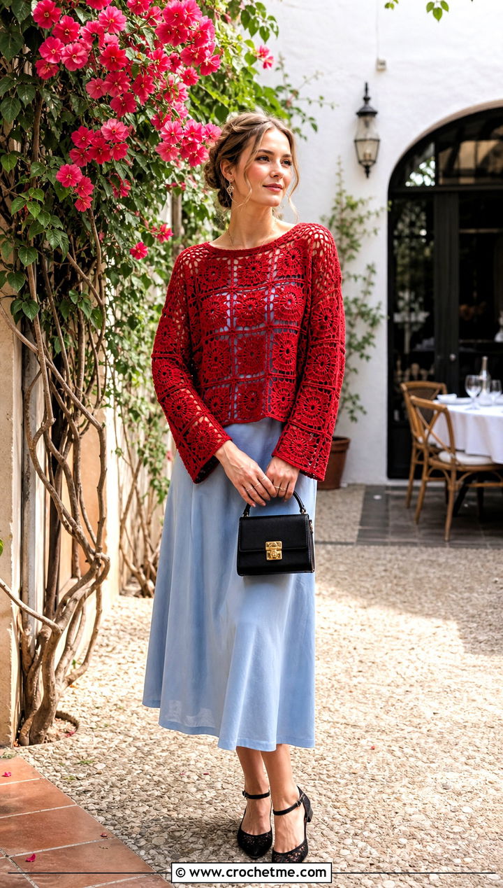 Lace Granny Square Jumper Over A Slip Dress - 35 granny square jumper outfit ideas