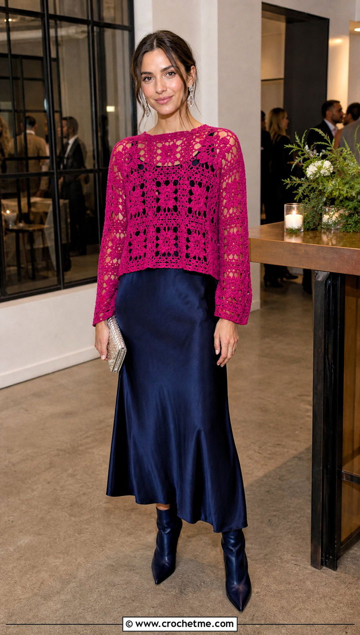 Lace Granny Square Jumper With Slip Dress - 25 Crochet Granny Jumper outfit ideas