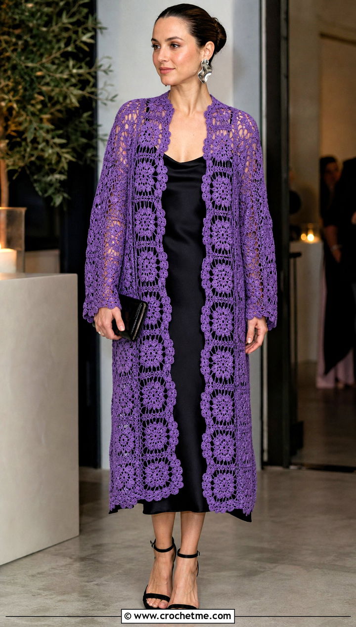 Lace Granny Square Robe With Slip Dress - 20 granny square robe outfit ideas
