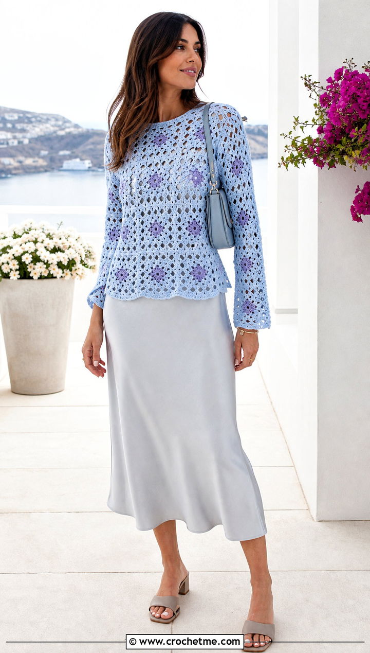 Lace Granny Square Sweater With Slip Dress - 25 Granny Squares Sweater outfit ideas