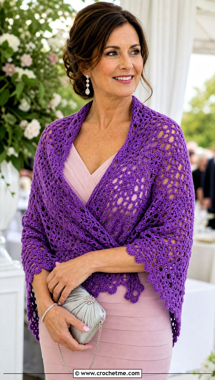 Lace Granny Stitch Shawl With Wedding Guest Dress - 15 Granny Crochet Shawl outfit ideas