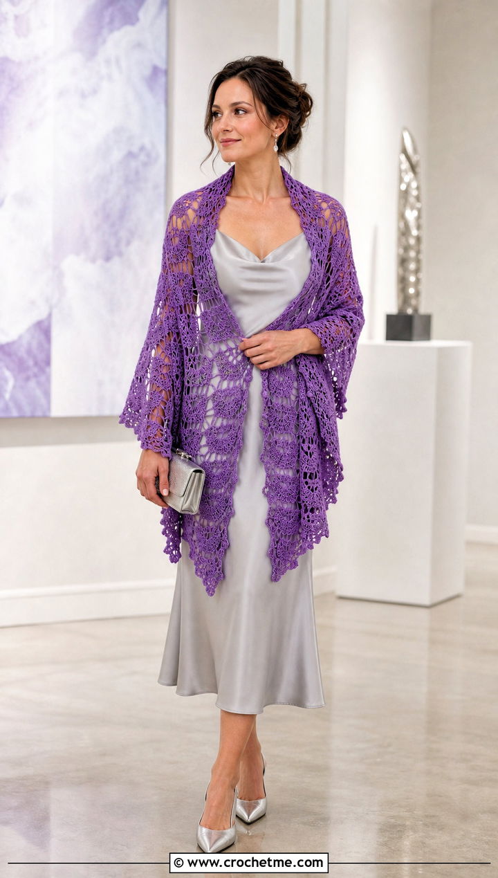 Lace Heart Crochet Shawl With Satin Slip Dress - 25 Heart Crochet Shawl outfit ideas